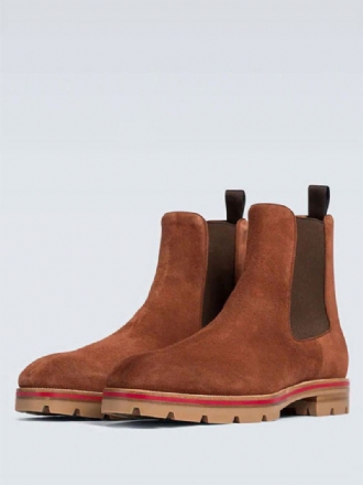 Ανδρικά Chelsea Boots Coffee Brown Micro Suede Μποτάκια Φόρεμα Πάνω Από Στρογγυλά Δάχτυλα