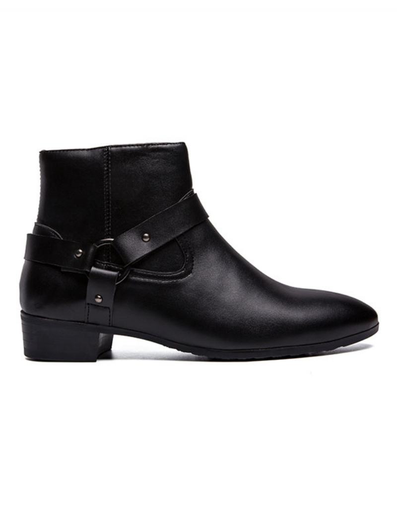 Ανδρικά Chelsea Boots Fabulous Buckle Pu Δερμάτινα Μυτερά Μποτάκια - Μαύρος