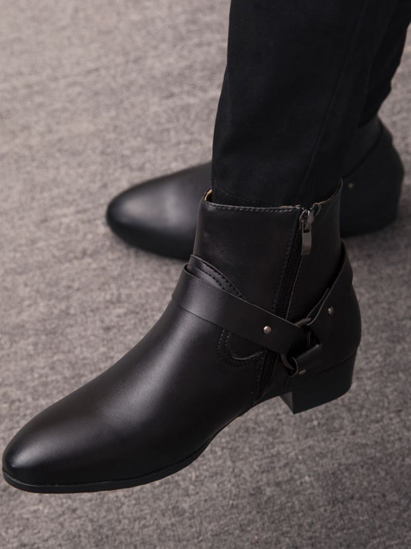 Ανδρικά Chelsea Boots Fabulous Buckle Pu Δερμάτινα Μυτερά Μποτάκια - Μαύρος