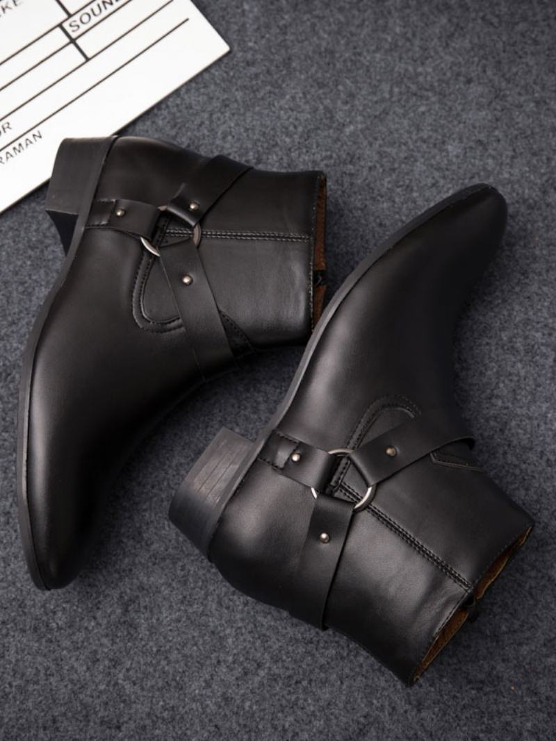 Ανδρικά Chelsea Boots Fabulous Buckle Pu Δερμάτινα Μυτερά Μποτάκια - Μαύρος