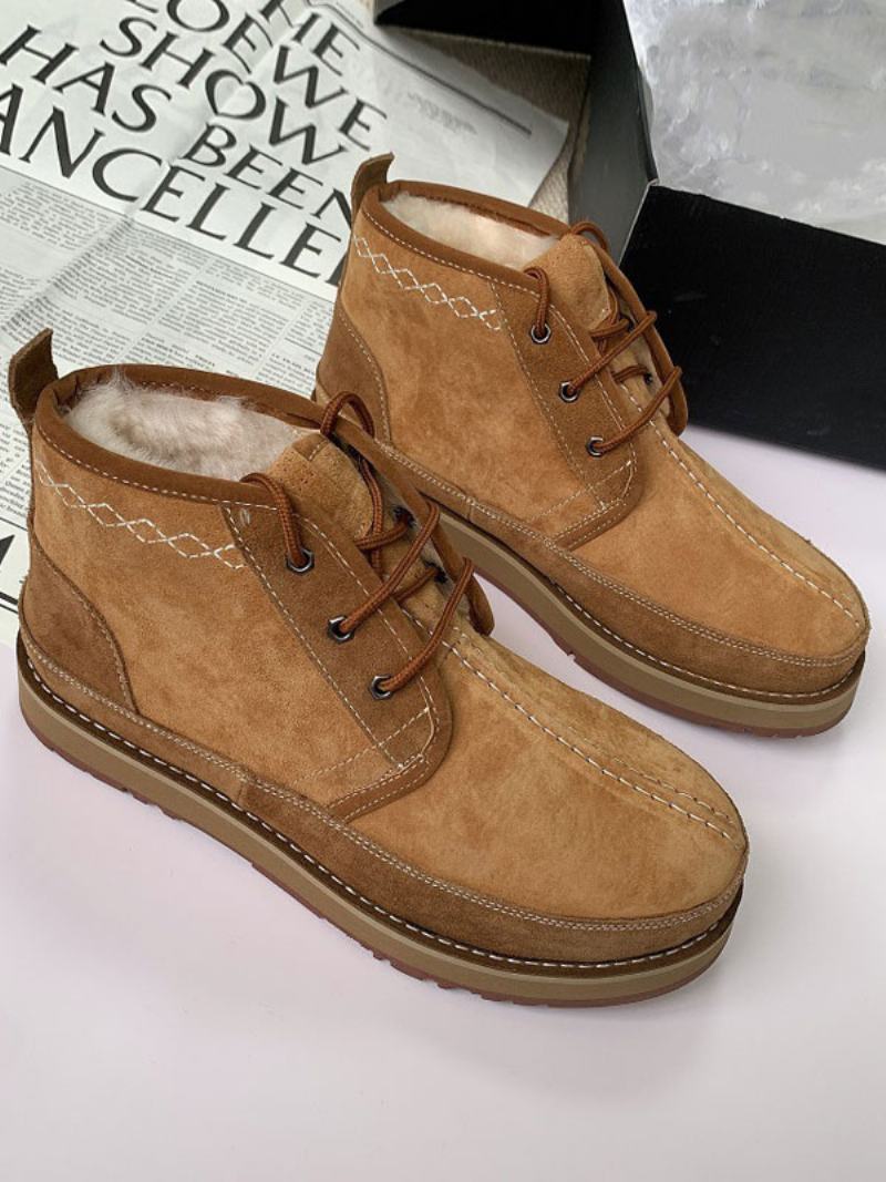 Ανδρικά Chukka Μποτες Χιονιού Suede Round Toe Lace Up Μποτάκια Στον Αστράγαλο - Καφέ Καφέ