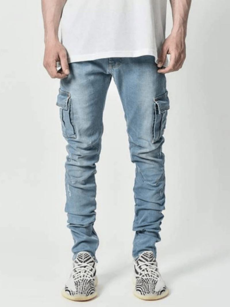 Ανδρικά Jeans Casual Distressed Antique Σχέδιο Skinny Light Blue Τζιν Παντελόνι