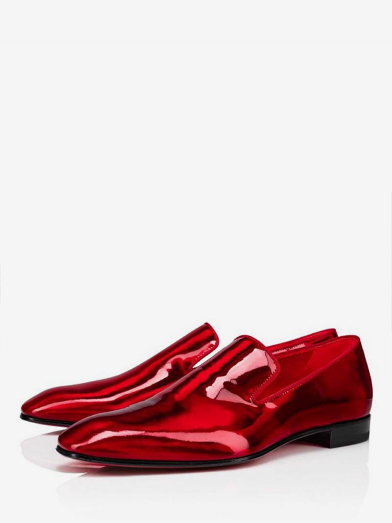 Ανδρικά Loafer Prom Party Γαμήλια Παπούτσια Slip-on Square Toe Red Shinny Leather Oxford