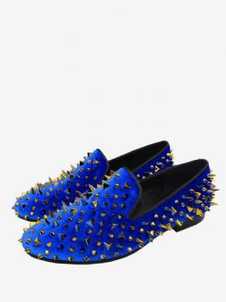 Ανδρικά Loafers Golden Spikes Σε Blue Suede Prom Party Γαμήλια Παπούτσια