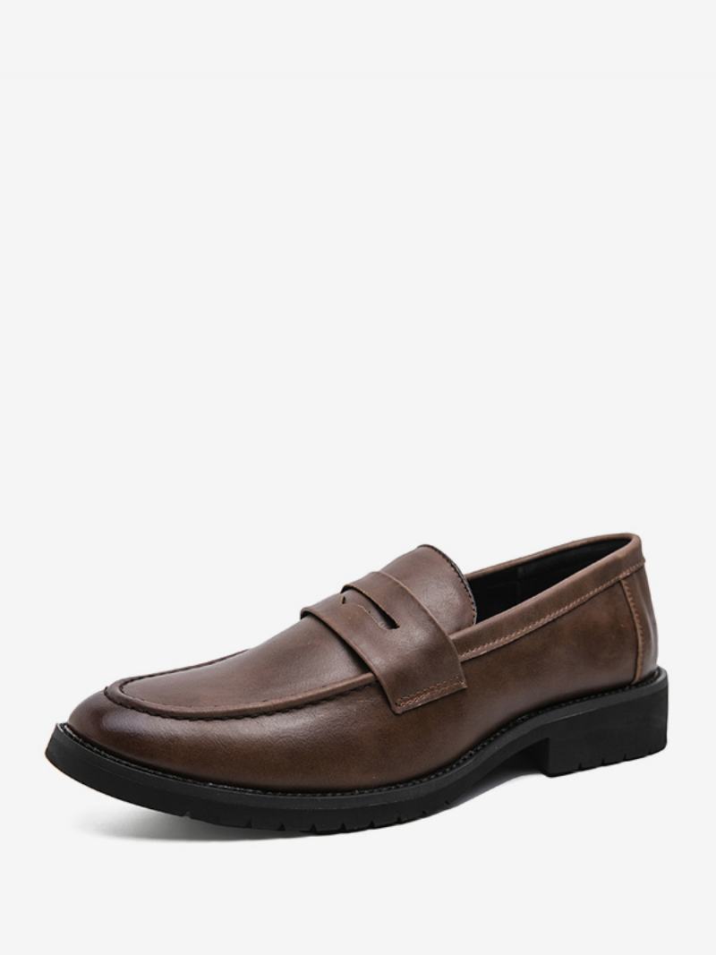 Ανδρικά Loafers Prom Slip-on Round Toe Pu Δερμάτινα Loafer Παπούτσια - Καφέ Καφέ