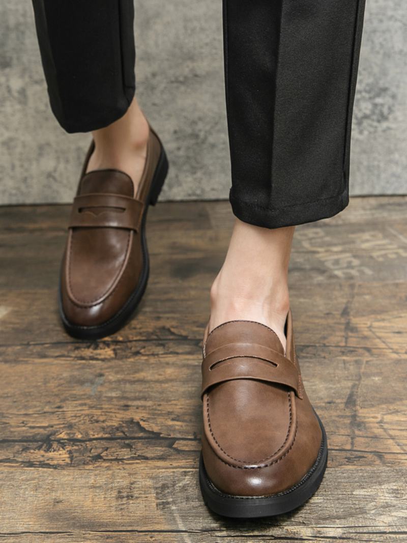 Ανδρικά Loafers Prom Slip-on Round Toe Pu Δερμάτινα Loafer Παπούτσια - Καφέ Καφέ