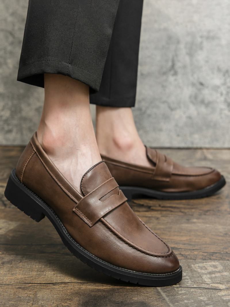 Ανδρικά Loafers Prom Slip-on Round Toe Pu Δερμάτινα Loafer Παπούτσια - Καφέ Καφέ