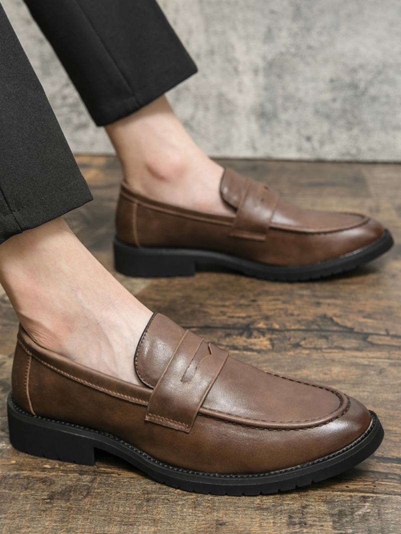 Ανδρικά Loafers Prom Slip-on Round Toe Pu Δερμάτινα Loafer Παπούτσια - Καφέ Καφέ