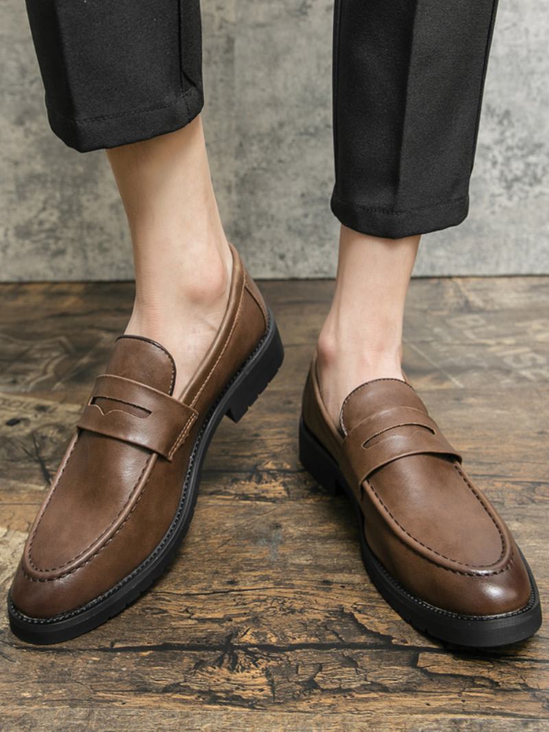 Ανδρικά Loafers Prom Slip-on Round Toe Pu Δερμάτινα Loafer Παπούτσια - Καφέ Καφέ