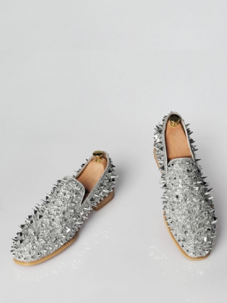 Ανδρικά Loafers Silver Spike Με Περτσίνια Γαμήλια Παπούτσια Prom Party