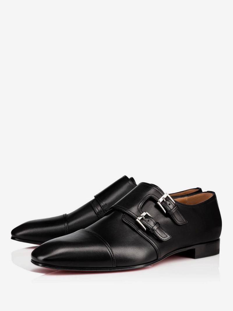 Ανδρικά Loafers Φόρεμα Cap Toe Monk Strap Σε Μαύρα Νυφικά Παπούτσια Prom Party