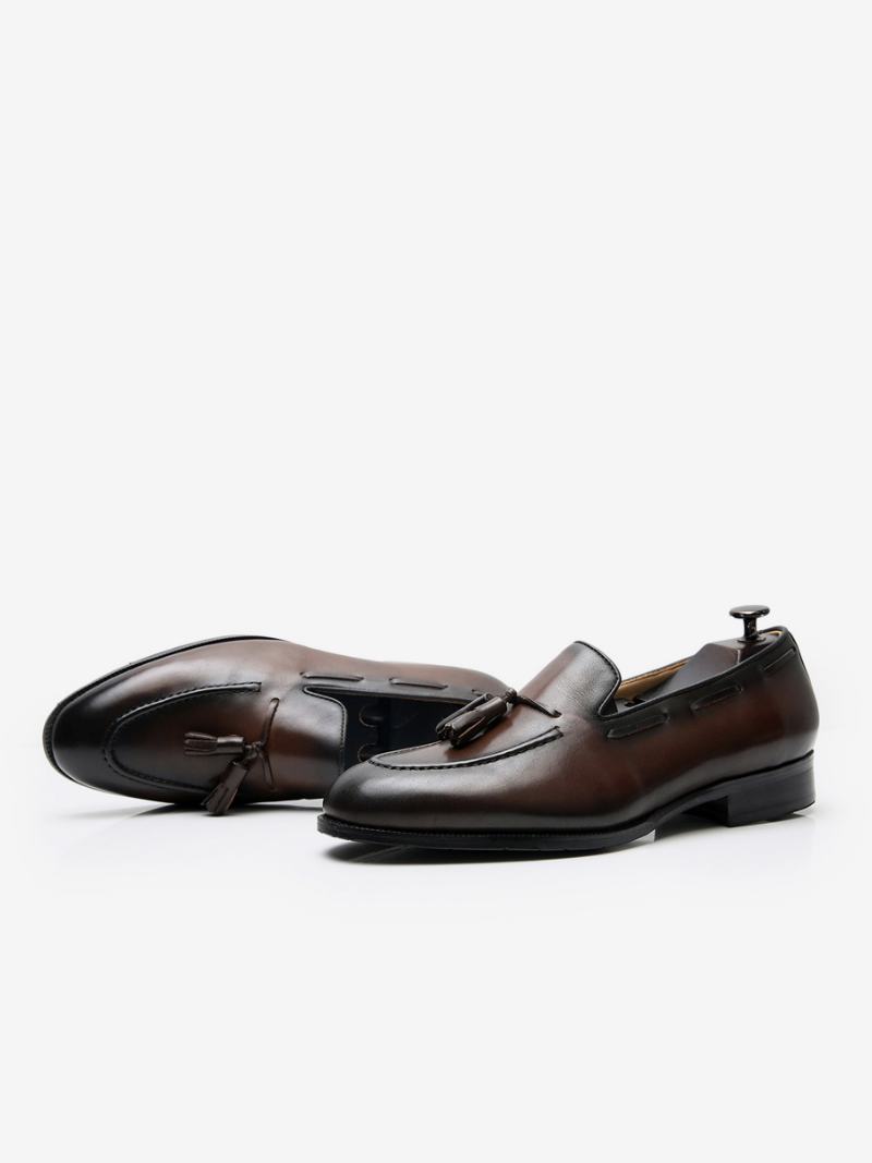 Ανδρικά Mne's Loafers Cowhide Slip-on Tassel Prom Παπούτσια Για Νυφικό - Καφέ Καφέ