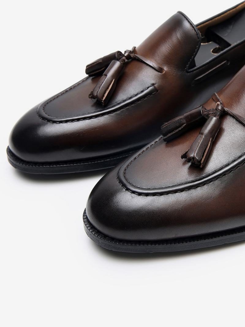 Ανδρικά Mne's Loafers Cowhide Slip-on Tassel Prom Παπούτσια Για Νυφικό - Καφέ Καφέ