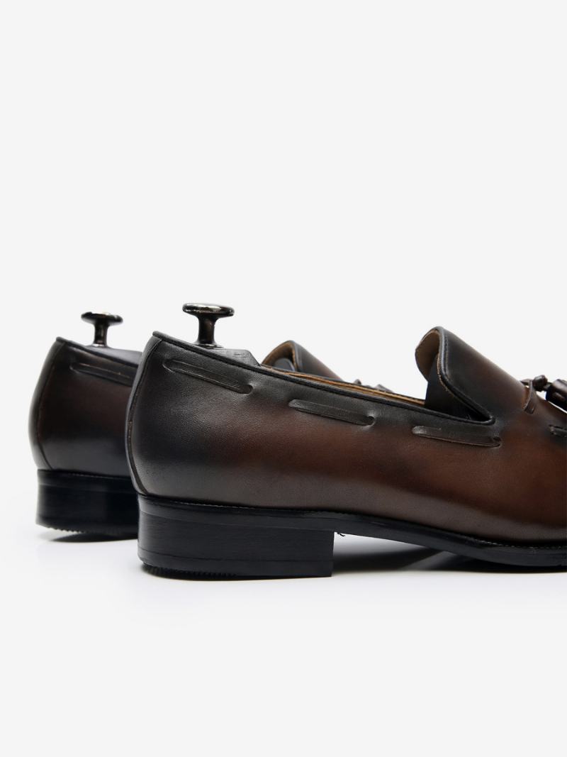 Ανδρικά Mne's Loafers Cowhide Slip-on Tassel Prom Παπούτσια Για Νυφικό - Καφέ Καφέ