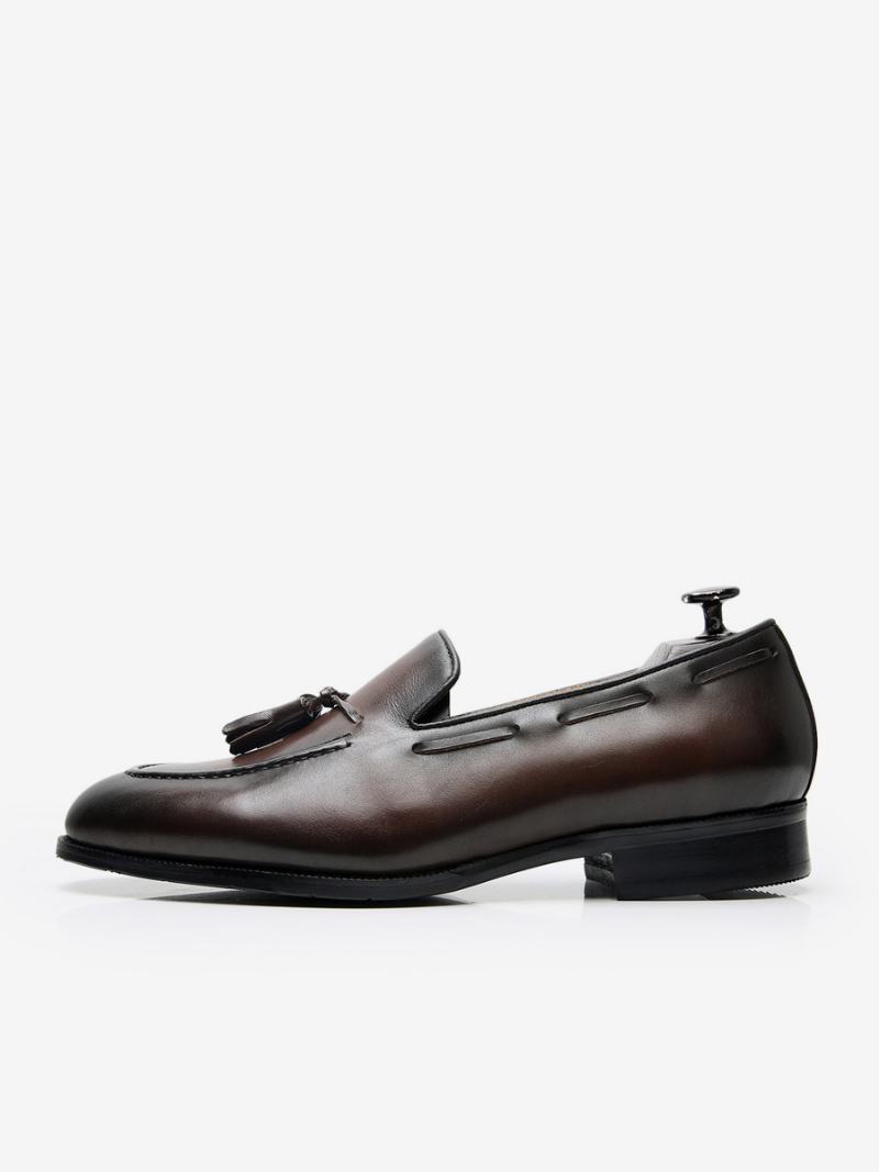 Ανδρικά Mne's Loafers Cowhide Slip-on Tassel Prom Παπούτσια Για Νυφικό - Καφέ Καφέ