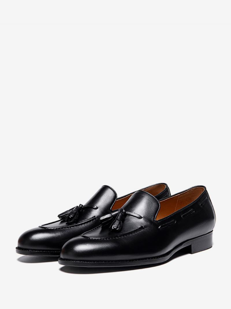 Ανδρικά Mne's Loafers Cowhide Slip-on Tassel Prom Παπούτσια Για Νυφικό - Μαύρο