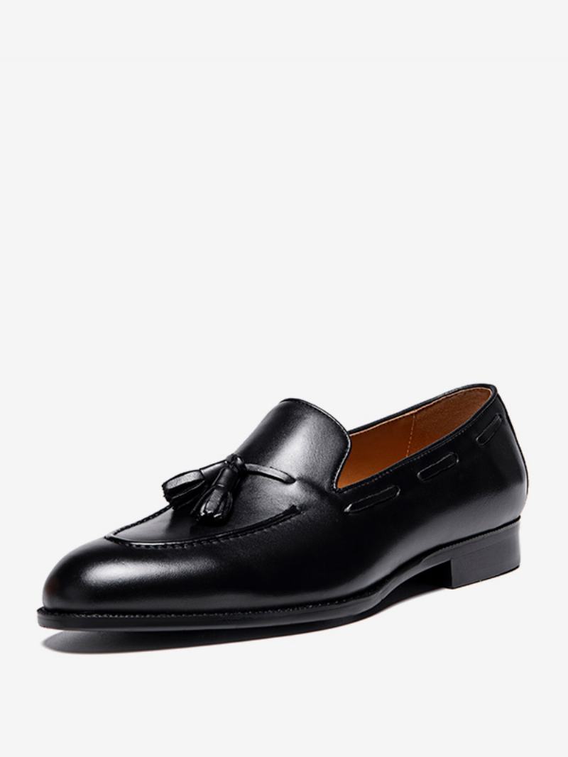 Ανδρικά Mne's Loafers Cowhide Slip-on Tassel Prom Παπούτσια Για Νυφικό - Μαύρο