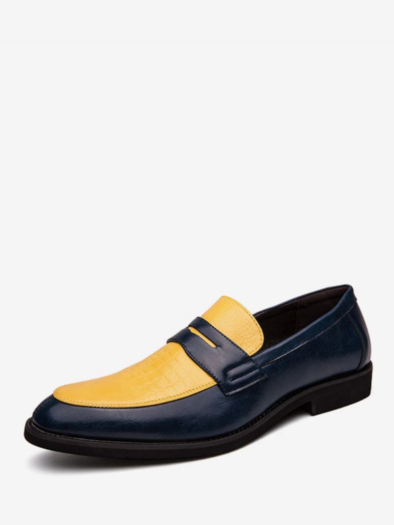 Ανδρικά Penny Loafers Μπλε Στρογγυλά Παπούτσια Γαμπρού Φόρεμα - Κίτρινο