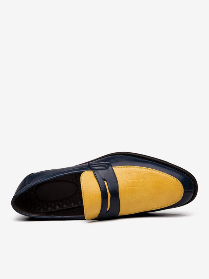 Ανδρικά Penny Loafers Μπλε Στρογγυλά Παπούτσια Γαμπρού Φόρεμα - Κίτρινο