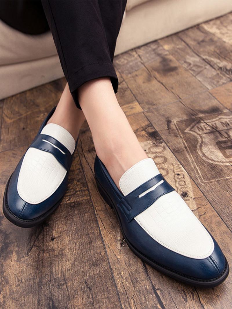 Ανδρικά Penny Loafers Μπλε Στρογγυλά Παπούτσια Γαμπρού Φόρεμα - Μπλε