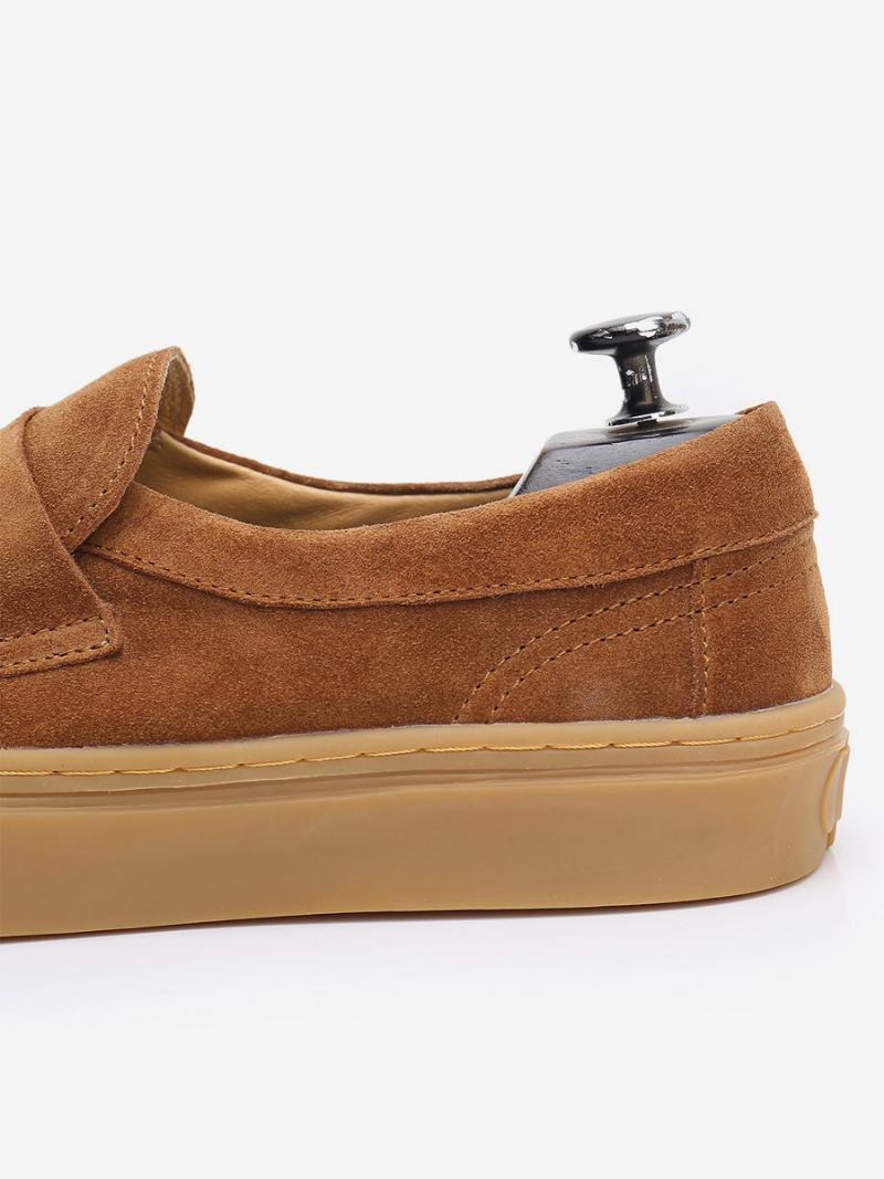 Ανδρικά Slip-on Στρογγυλά Παπούτσια Loafer Από Δέρμα Αγελάδας - Καφέ Καφέ