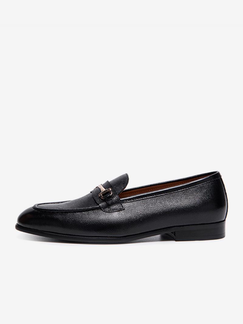 Ανδρικά Slip-on Στρογγυλά Παπούτσια Γάμου Loafer Από Δέρμα Αγελάδας - Μαύρος