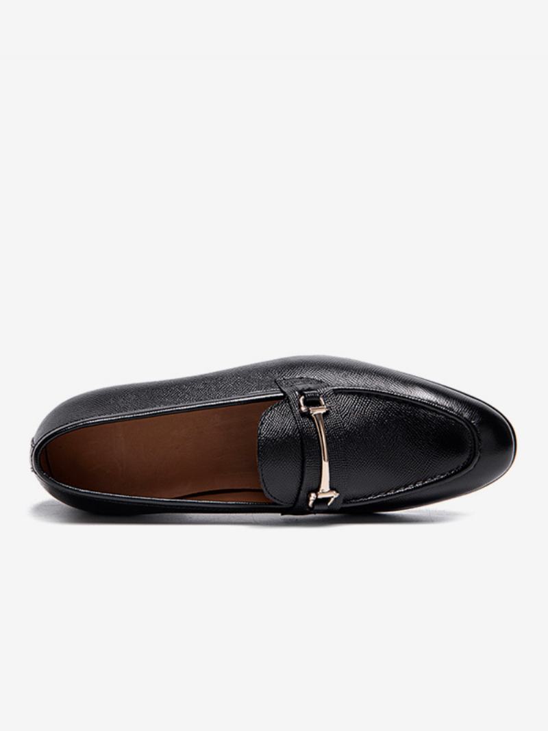 Ανδρικά Slip-on Στρογγυλά Παπούτσια Γάμου Loafer Από Δέρμα Αγελάδας - Μαύρος