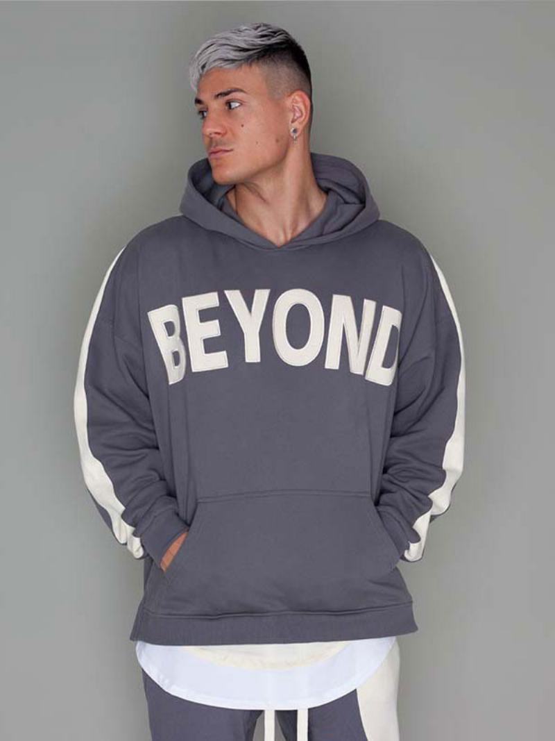 Ανδρικά T-shirts Chic Hooded Words Print Μακριά Μανίκια - Γκρι