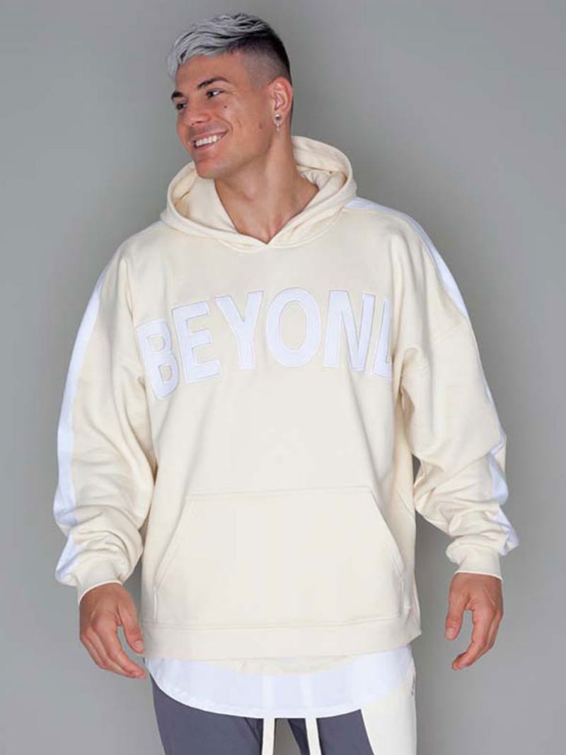 Ανδρικά T-shirts Chic Hooded Words Print Μακριά Μανίκια - Μπεζ