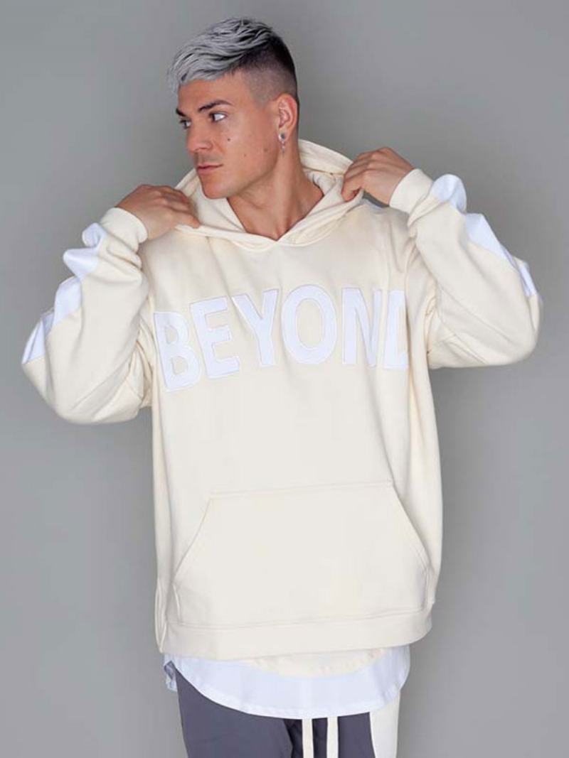 Ανδρικά T-shirts Chic Hooded Words Print Μακριά Μανίκια - Μπεζ