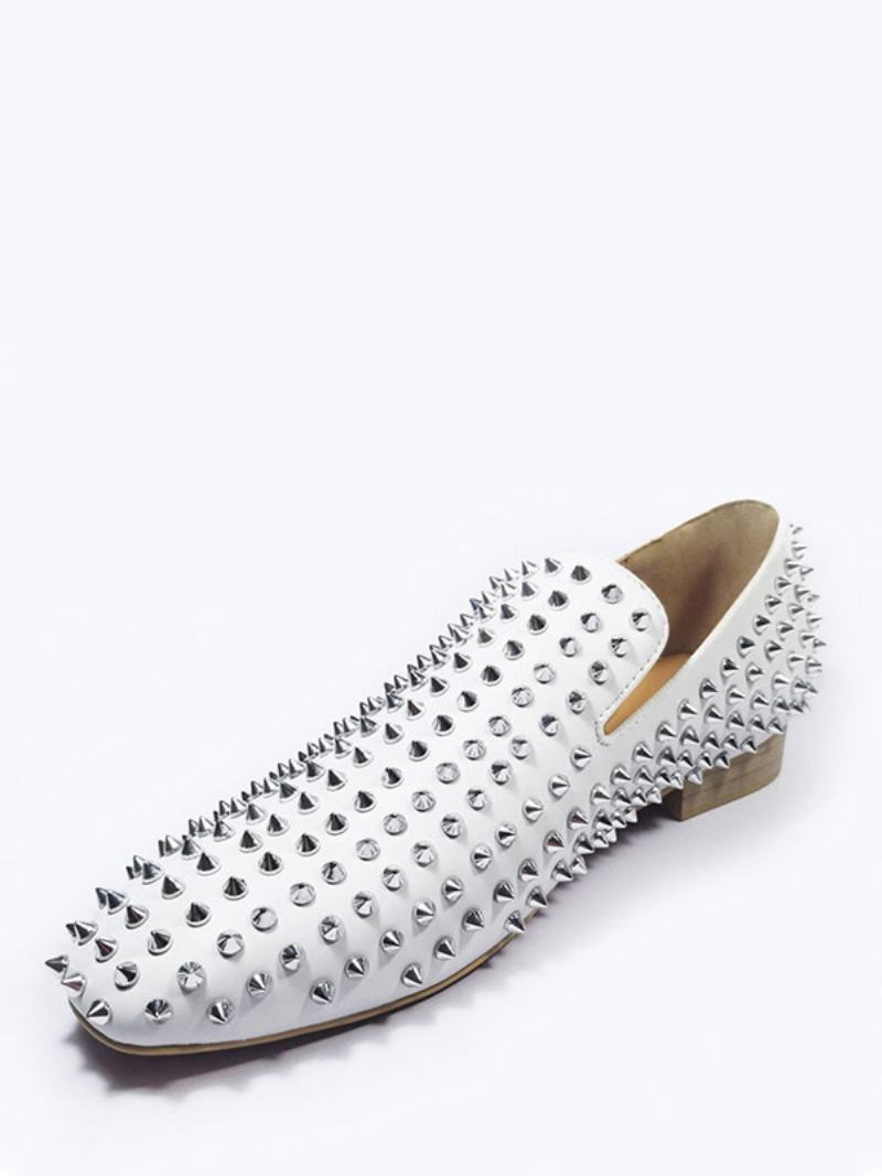 Ανδρικά White Spike Loafers Prom Party Γαμήλια Παπούτσια With Rivets