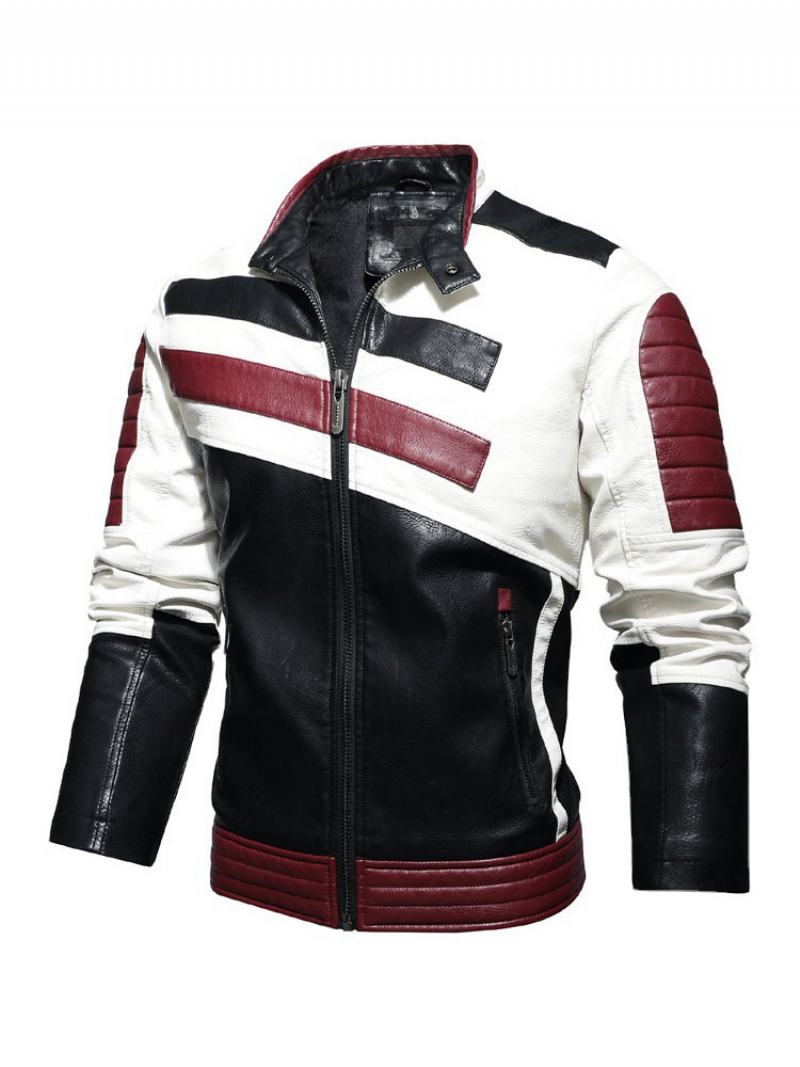 Ανδρικά Δερμάτινα Μπουφάν Pu Windbreaker Βουργουνδίας Fashion Cool Winter Cools