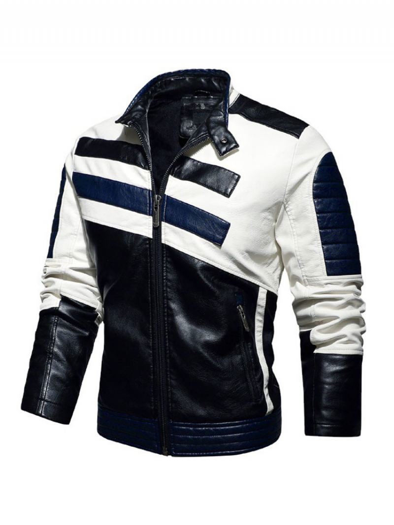 Ανδρικά Δερμάτινα Μπουφάν Pu Windbreaker Βουργουνδίας Fashion Cool Winter Cools - Βαθύ Μπλε