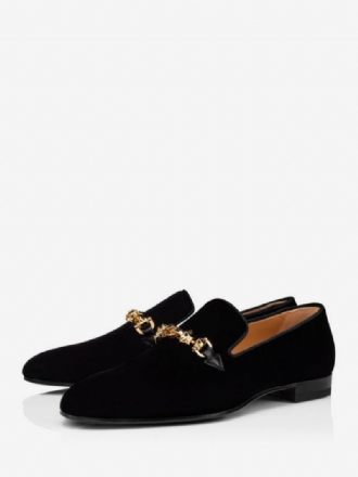 Ανδρικά Μαύρα Loafers Suede Δερμάτινα Equiswing Spike Strap Square Toe Slip-on Φόρεμα Prom Γαμήλια Παπούτσια