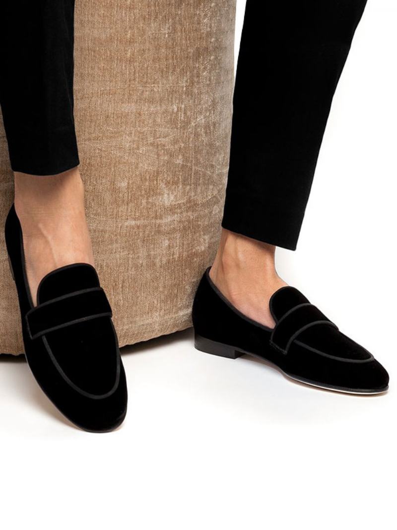 Ανδρικά Μαύρα Loafers Suede Στρογγυλά Παπούτσια Για Γάμους Στο Prom Party - Μαύρος