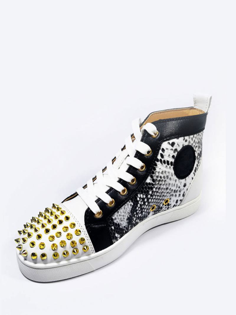 Ανδρικά Μαύρα Snakeskin High Top Sneakers Παπούτσια Skateboard Με Πριτσίνια