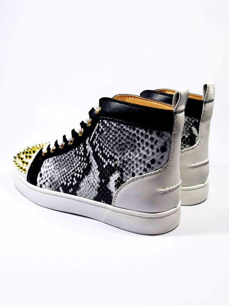 Ανδρικά Μαύρα Snakeskin High Top Sneakers Παπούτσια Skateboard Με Πριτσίνια - Μαύρος