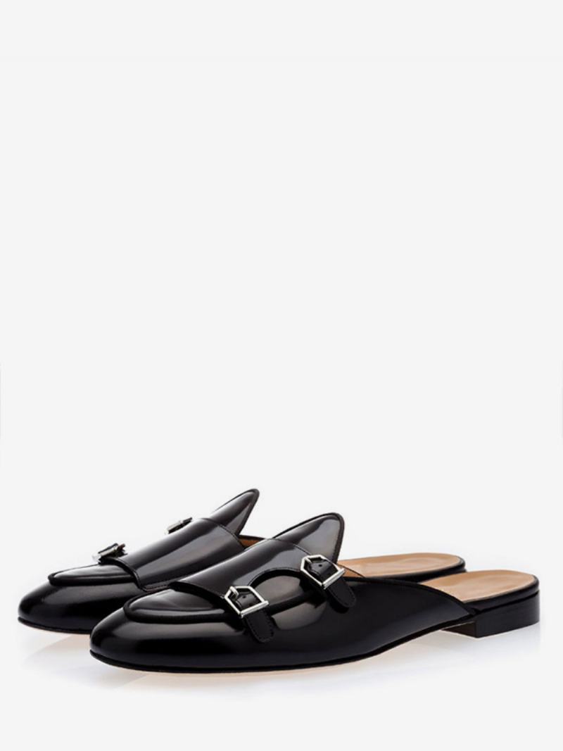 Ανδρικά Μαύρα Λουράκια Loafer Mules Slip On Prom Παπούτσια Φόρεμα