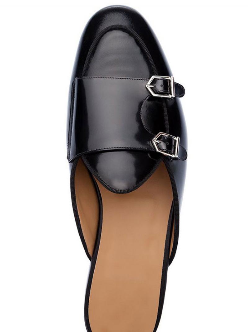 Ανδρικά Μαύρα Λουράκια Loafer Mules Slip On Prom Παπούτσια Φόρεμα - Μαύρος