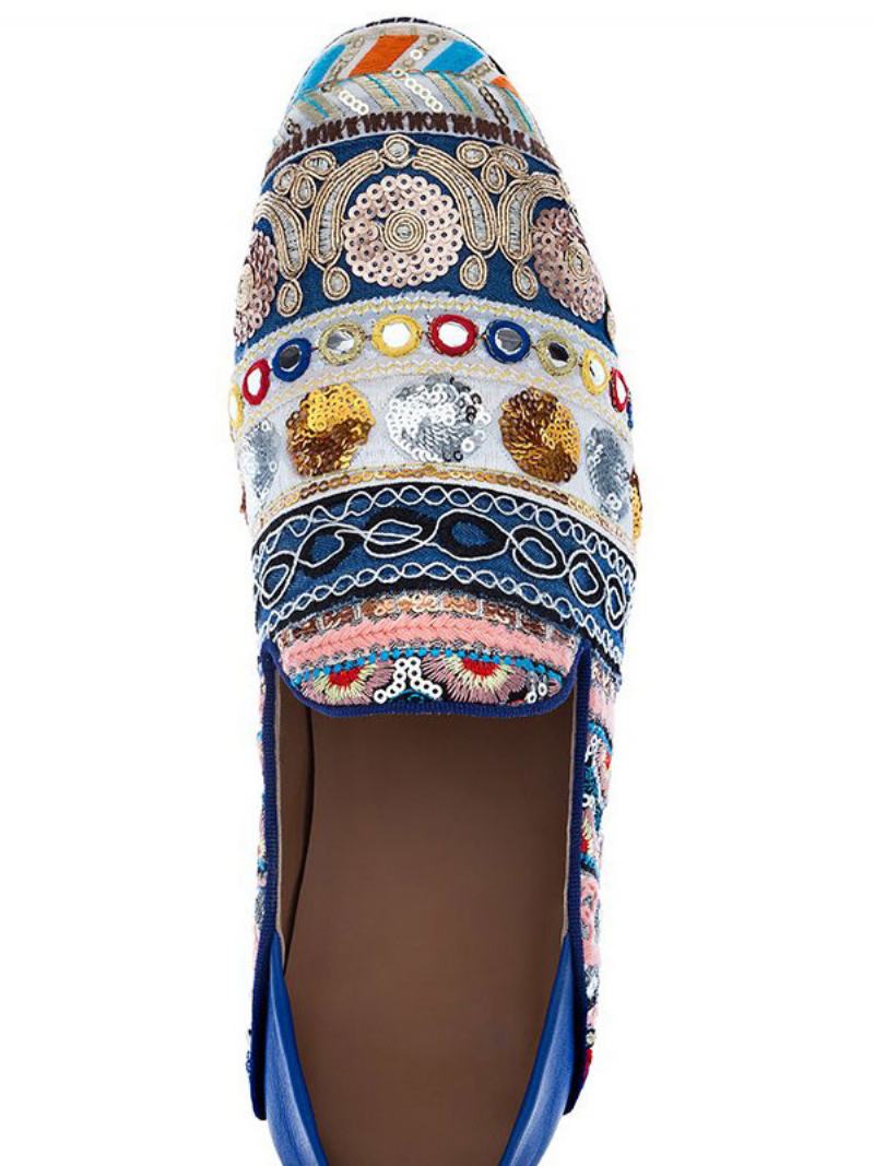 Ανδρικά Μπλε Slip On Loafers Ethnic Κεντημένα Στρογγυλά Παπούτσια Γάμου Casual Party Prom - Μπλε