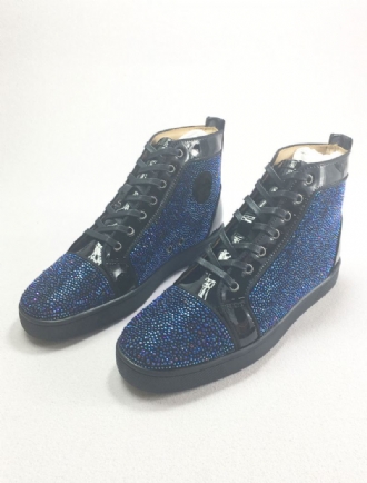 Ανδρικά Μπλε Δερμάτινα High Top Party Sneakers Παπούτσια Με Στρας