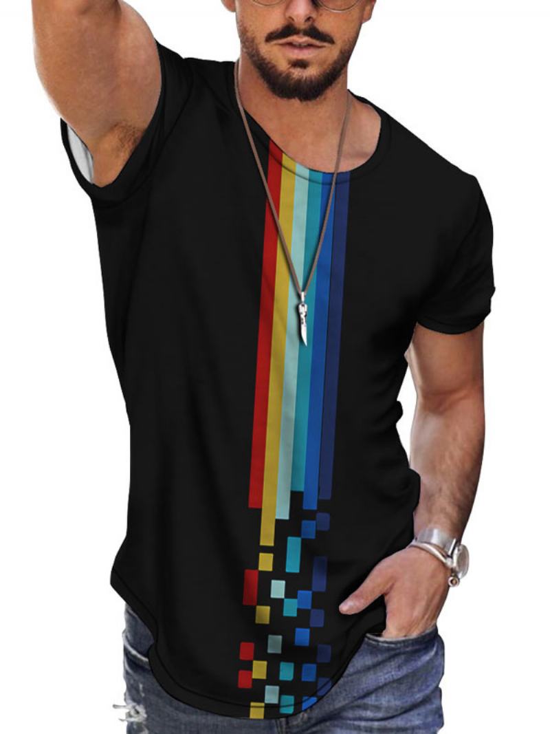 Ανδρικά Μπλουζάκια Casual Jewel Neck Color Block Κοντά Μανίκια - Κίτρινο