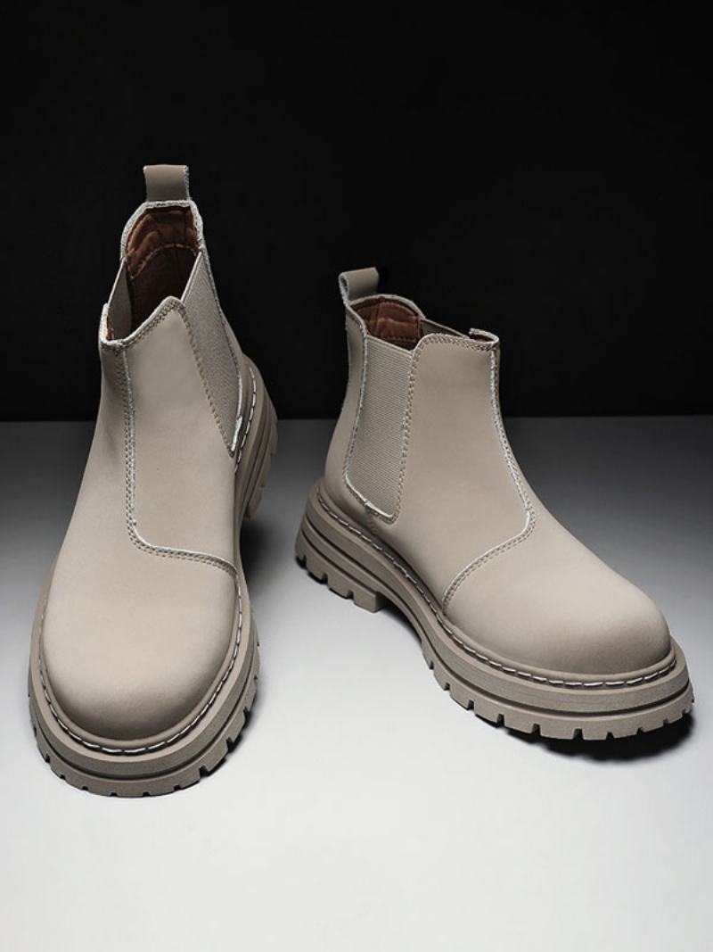 Ανδρικά Μποτάκια Chelsea Boots Κίτρινα Pu Δερμάτινα Με Στρογγυλά - Γκρι