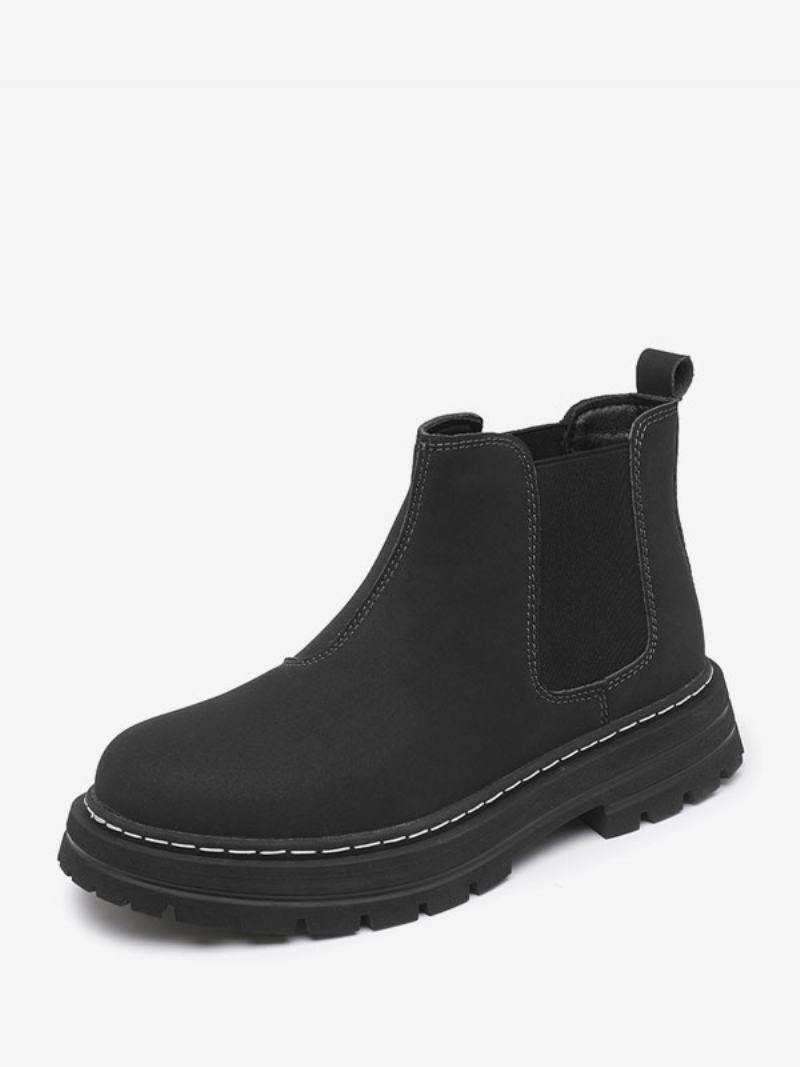 Ανδρικά Μποτάκια Chelsea Boots Κίτρινα Pu Δερμάτινα Με Στρογγυλά - Μαύρο