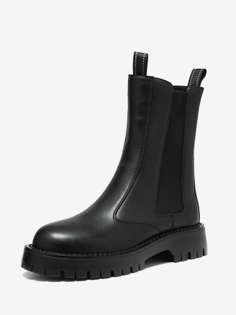 Ανδρικά Μποτάκια Chelsea Boots Μαύρα Pu Δερμάτινα Στρογγυλά Δάχτυλα