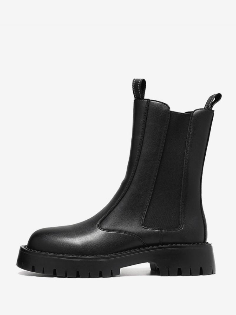 Ανδρικά Μποτάκια Chelsea Boots Μαύρα Pu Δερμάτινα Στρογγυλά Δάχτυλα - Μαύρος