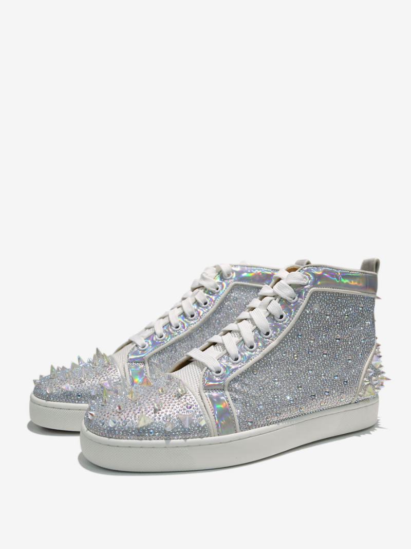 Ανδρικά Ολογραφικά Στρας High Top Prom Party Sneakers Παπούτσια Με Αιχμές