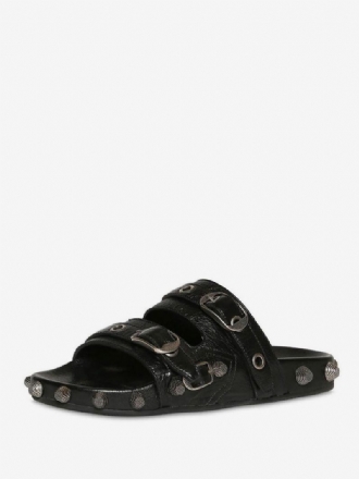 Ανδρικά Πέδιλα Slides Black Open Toe Rivets Μεταλλικά Σανδάλια Slip On Slide