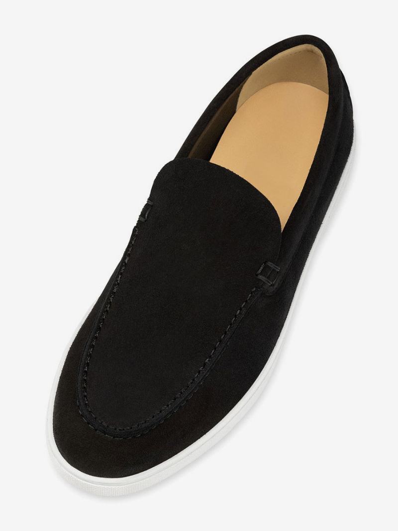 Ανδρικά Παπούτσια Casual Μαύρα Στρογγυλά Toe Slip On Loafers - Μαύρος