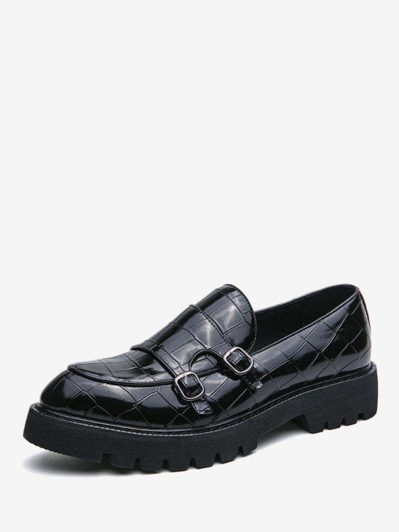 Ανδρικά Παπούτσια Loafer Pu Δερμάτινο Monk Strap Καρό Slip-on - Μαύρο